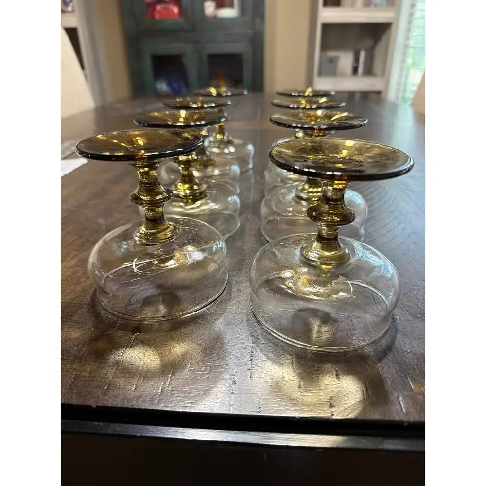 Set of 8 Vintage Smoked Amber Glass Sherbet Dessert Cups Sundae Parfait Goblets